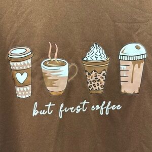 Brown Graphic Tee with Coffee Design